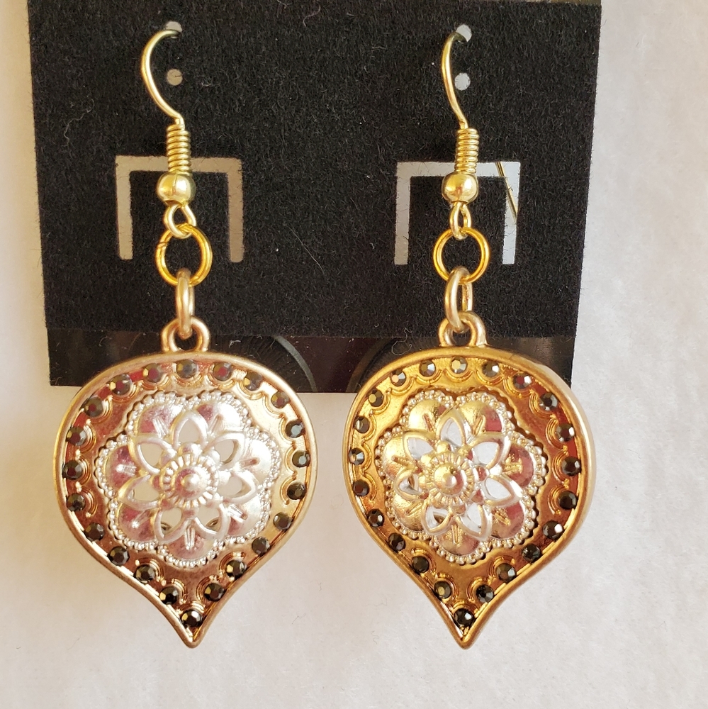 Womens gold & silver with rhinestone earrings